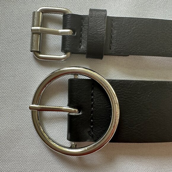 Brandy Melville Belts Lot of 2 Black Faux Leather Silver Buckle Rivet Holes - Picture 2 of 15